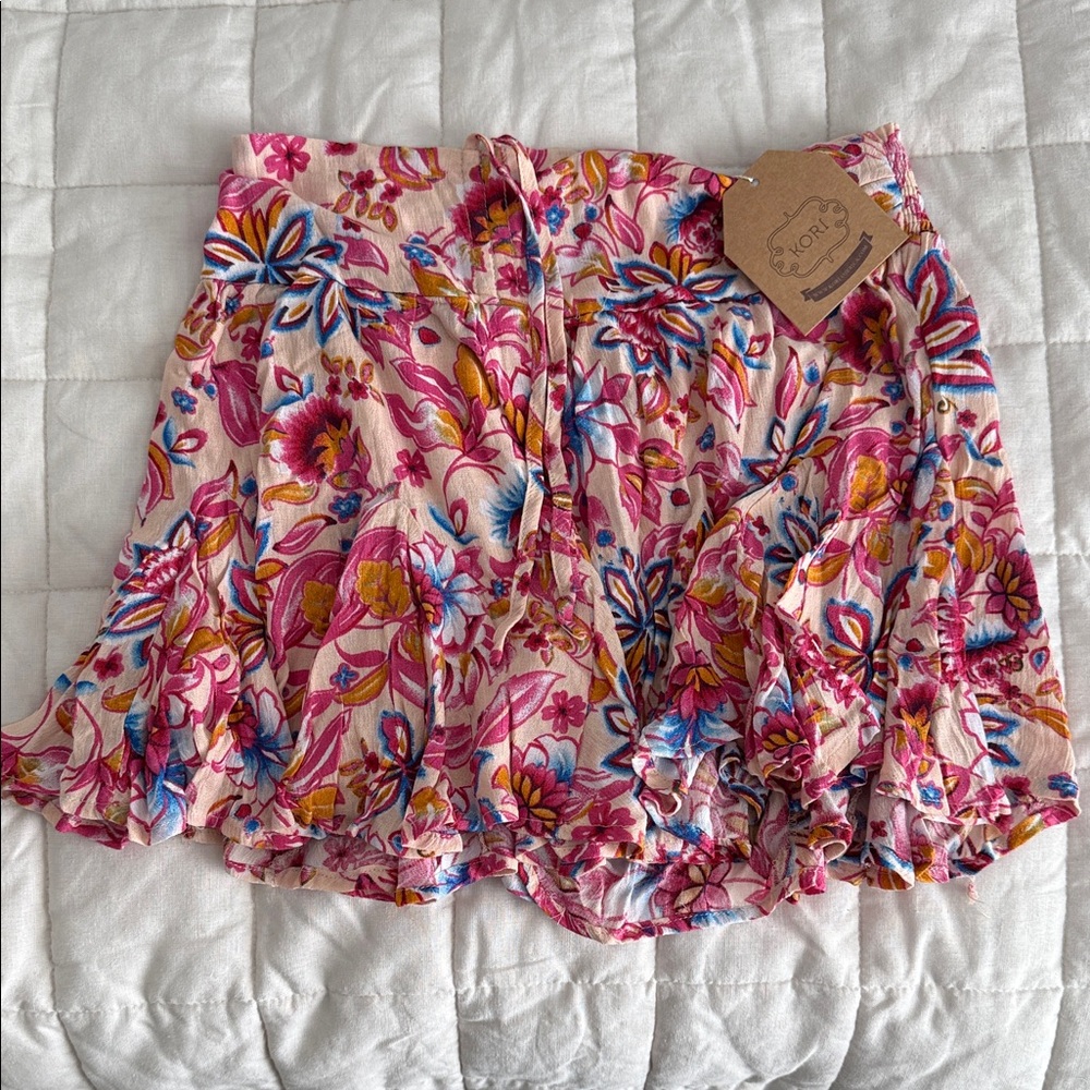 Kori Floral Mini Skort in Pink and Blue